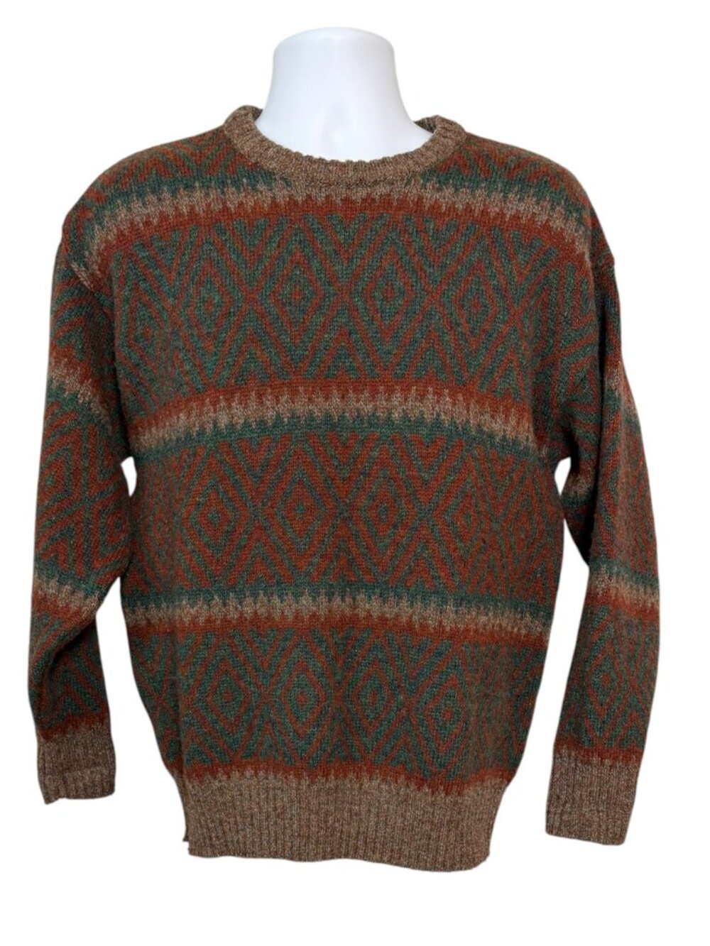 Dunn & Co Vintage Pure Wool Men’s Geometric Fair Isle Sweater Made in UK
